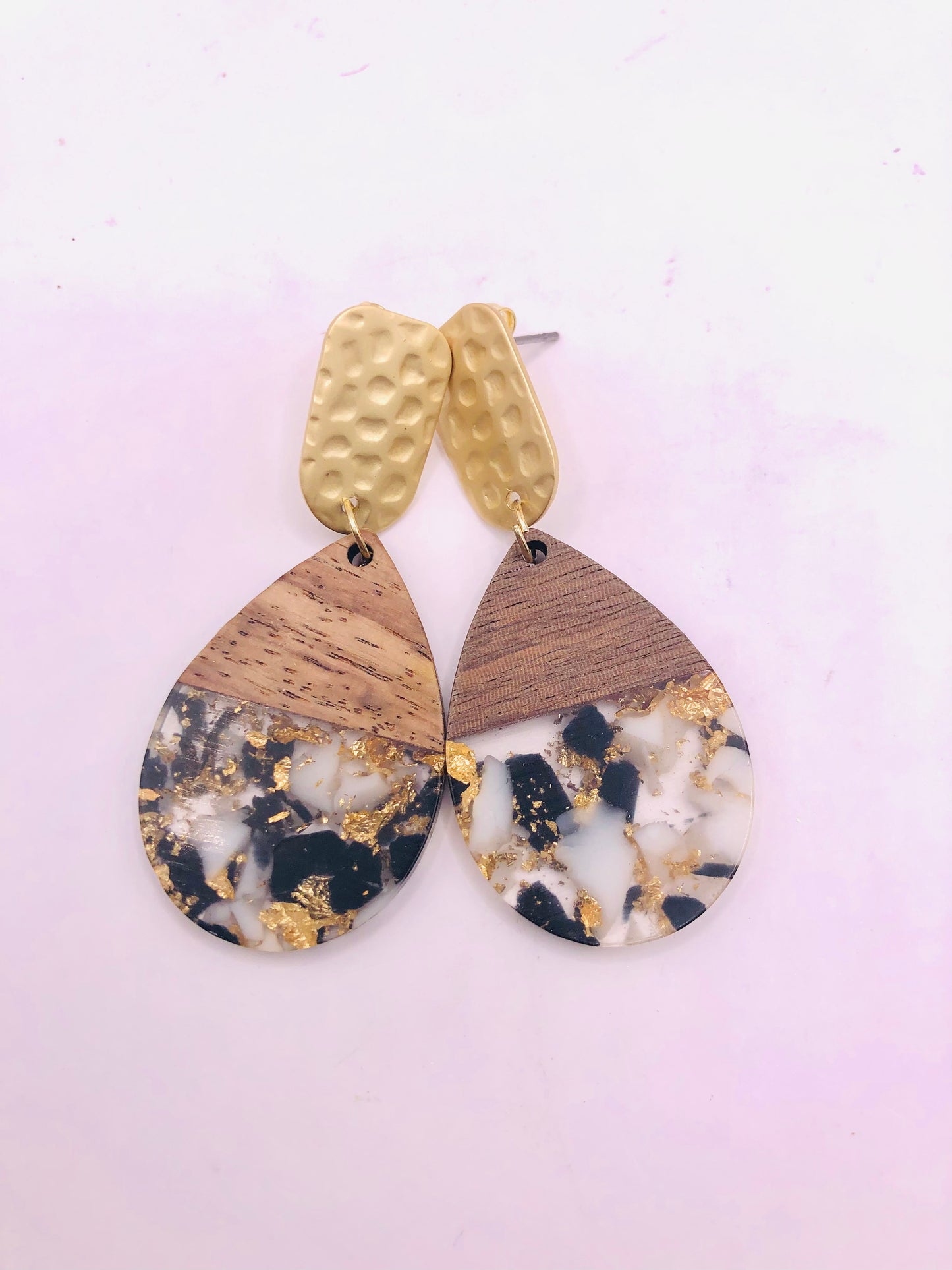 Wood and teardrop acrylic earrings